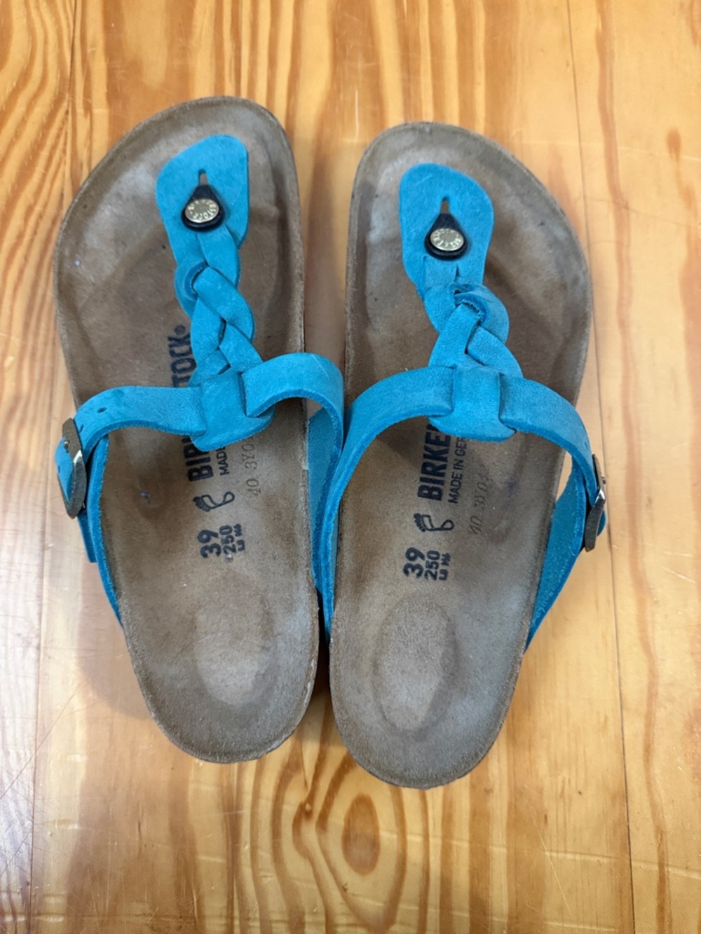 Birkenstock Braided Teal Suede Thong Sandals